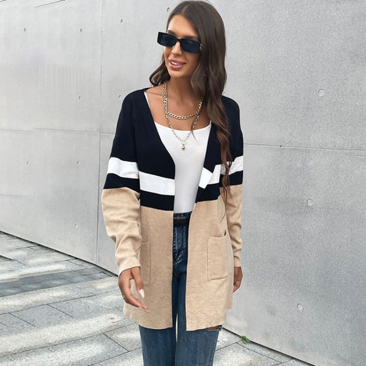 Women Fashion Contrast Color Long Sleeve Cardigan Knit Sweaters, Size: