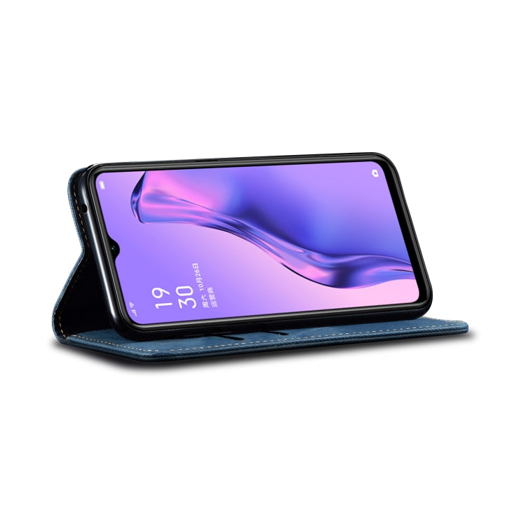 For OPPO A91 / F15 / Reno 3 Denim Texture Casual Style Horizontal Flip Leather Case with Holder & Card Slots & Wallet