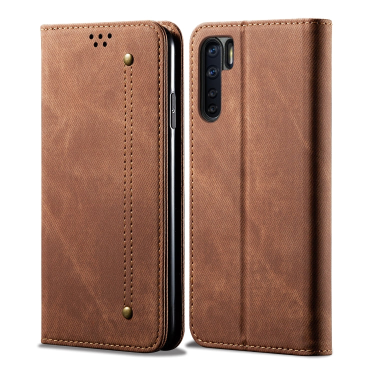 For OPPO A91 / F15 / Reno 3 Denim Texture Casual Style Horizontal Flip Leather Case with Holder & Card Slots & Wallet
