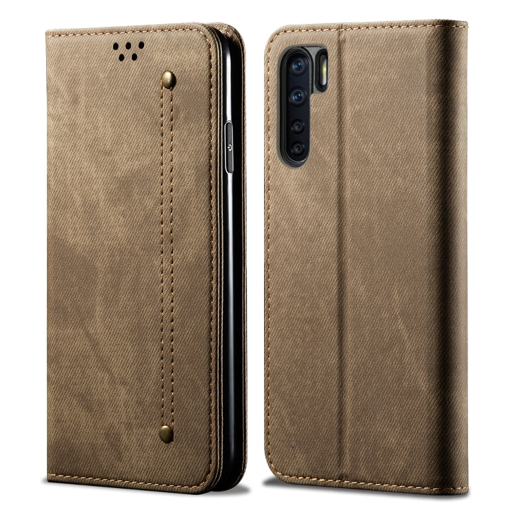 For OPPO A91 / F15 / Reno 3 Denim Texture Casual Style Horizontal Flip Leather Case with Holder & Card Slots & Wallet