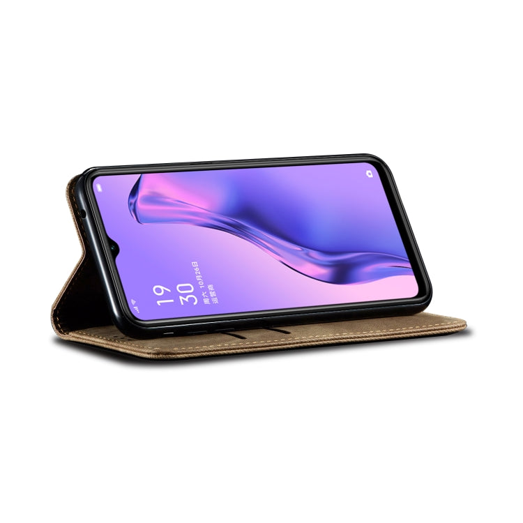 For OPPO A91 / F15 / Reno 3 Denim Texture Casual Style Horizontal Flip Leather Case with Holder & Card Slots & Wallet