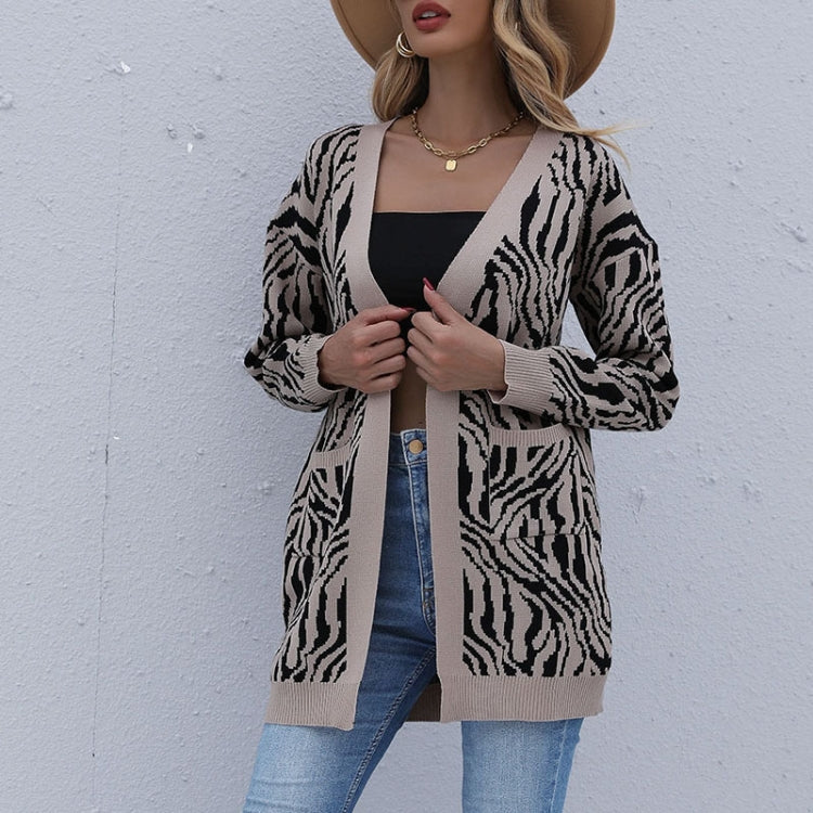 Women Fashion Leopard Printed Long Sleeve Cardigan Knit Sweaters, Size: