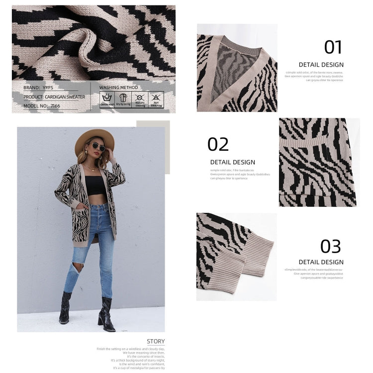 Women Fashion Leopard Printed Long Sleeve Cardigan Knit Sweaters, Size: