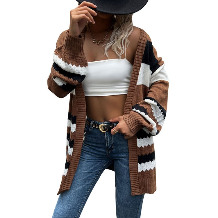 Women Fashion Contrast Color Long Sleeve Cardigan Knit Sweaters, Size: