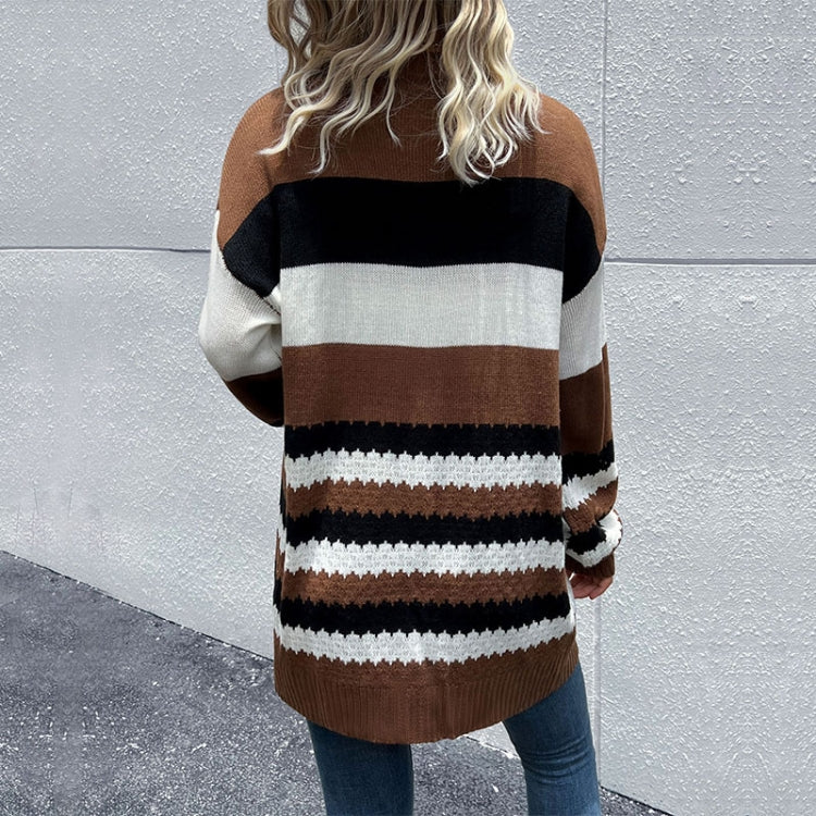 Women Fashion Contrast Color Long Sleeve Cardigan Knit Sweaters, Size: