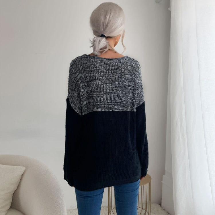 Women Long Sleeve Contrast Color Crew Neck Bottoming Sweater, Size: