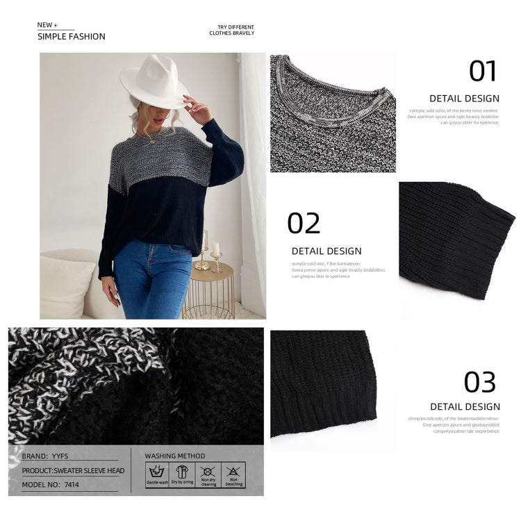 Women Long Sleeve Contrast Color Crew Neck Bottoming Sweater, Size: