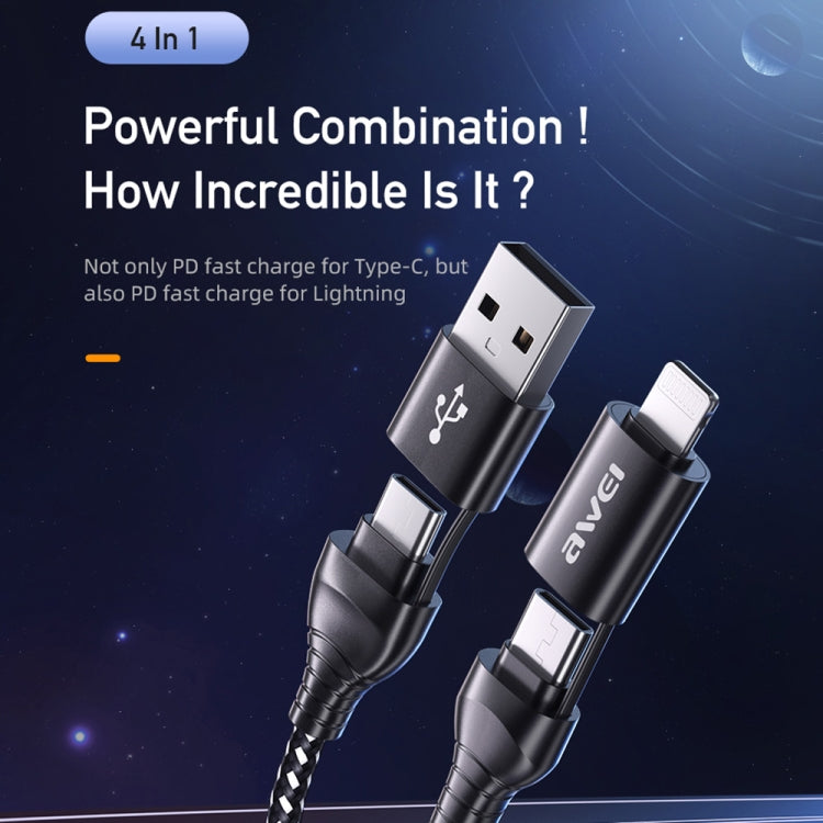 awei CL-126 1.2m 4 in 1 USB to USB-C / Type-C to 8Pin Data Fast Charging Cable