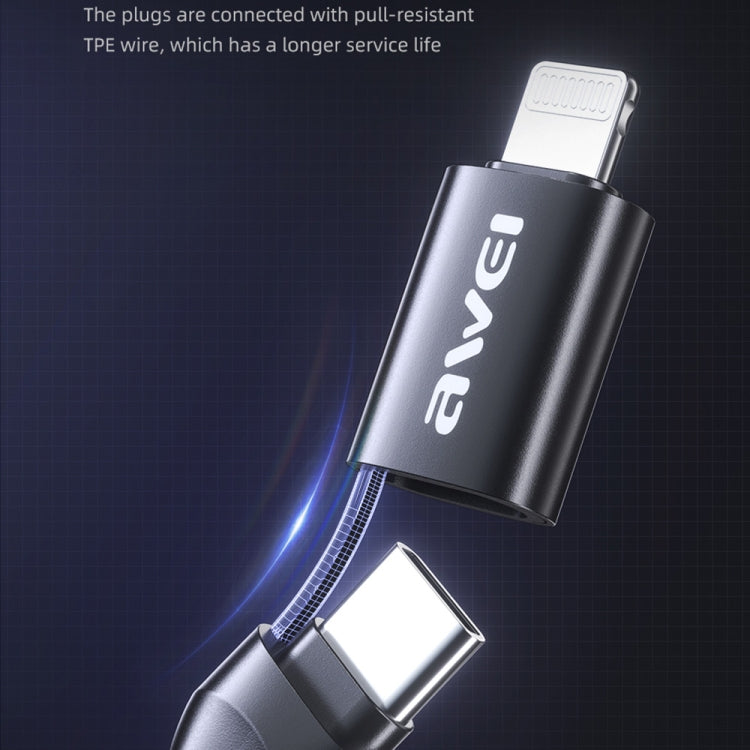 awei CL-126 1.2m 4 in 1 USB to USB-C / Type-C to 8Pin Data Fast Charging Cable