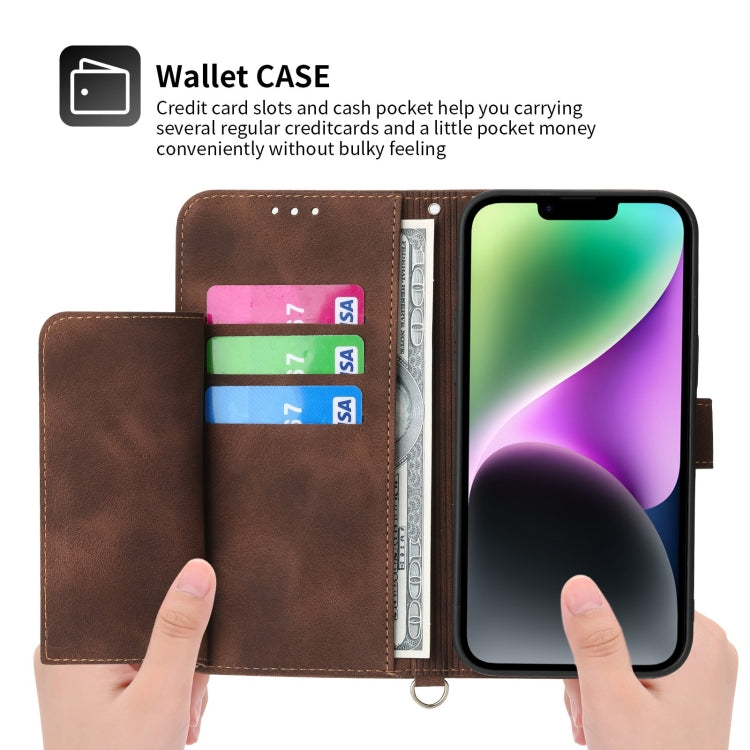 For iPhone 14 Skin-feel Flowers Embossed Wallet Leather Phone Case