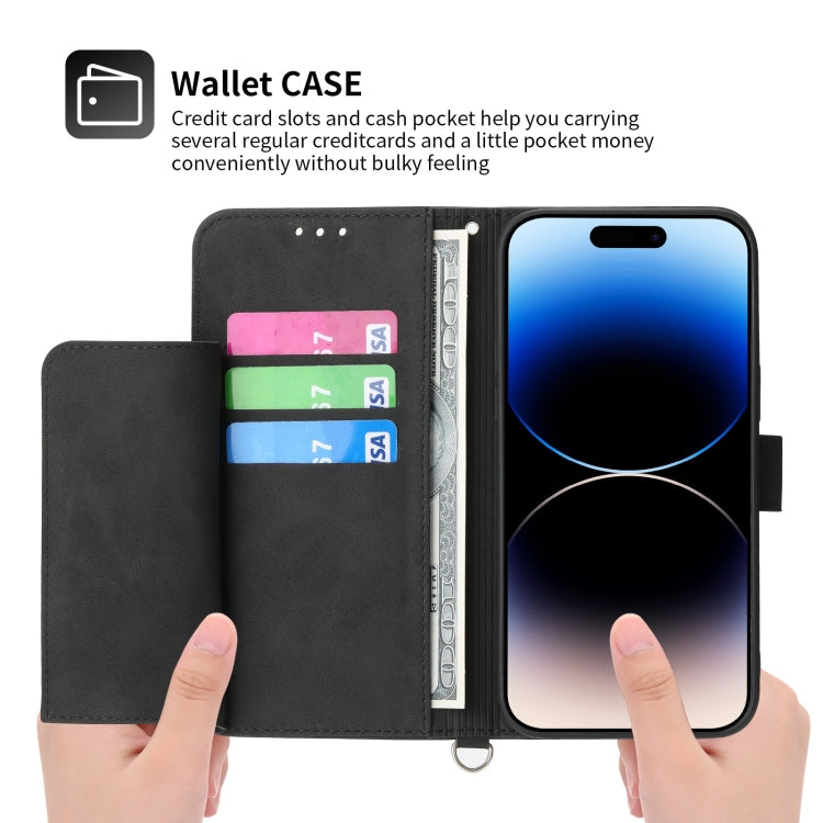For iPhone 14 Pro Skin-feel Flowers Embossed Wallet Leather Phone Case