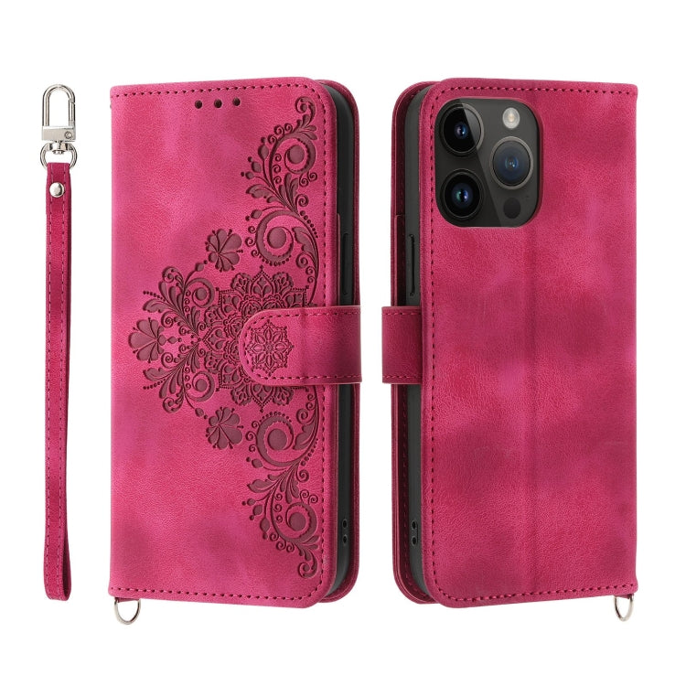 For iPhone 14 Pro Skin-feel Flowers Embossed Wallet Leather Phone Case