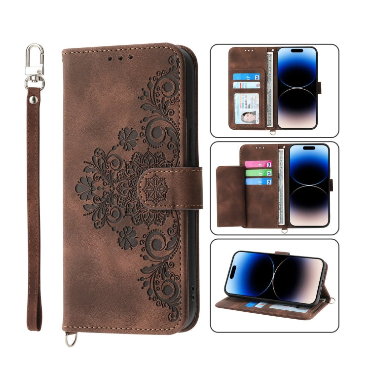 For iPhone 14 Pro Max Skin-feel Flowers Embossed Wallet Leather Phone Case