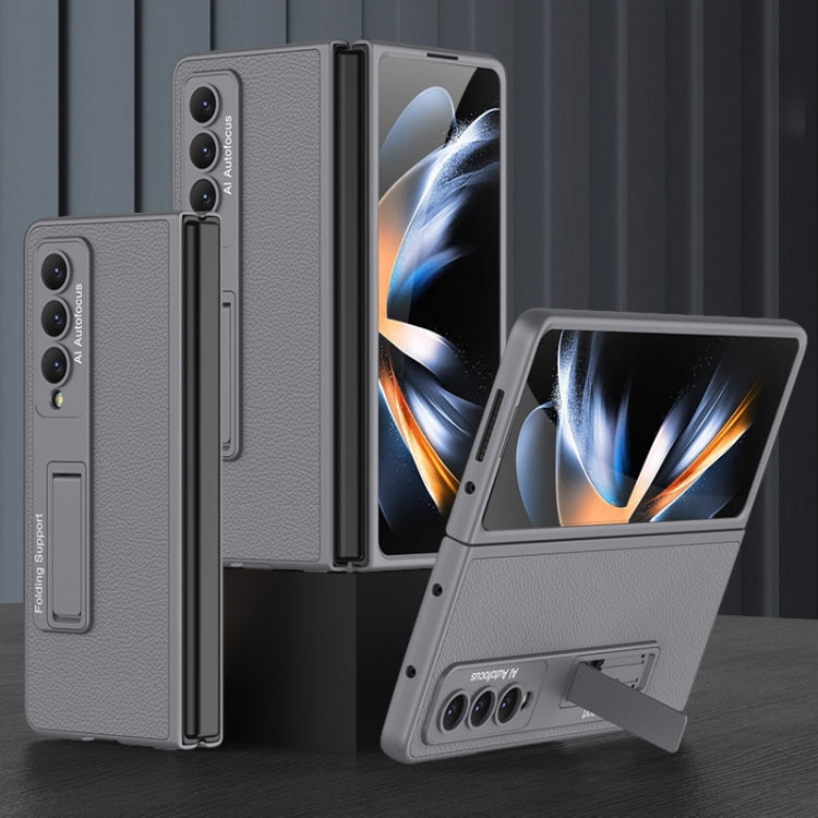 For Samsung Galaxy Z Fold4 GKK Ultra-thin Plain Leather Full Phone Case with Stand