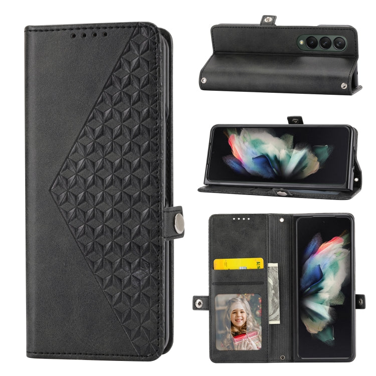 For Samsung Galaxy Z Fold4 Cubic Grid Calf Texture Leather Phone Case
