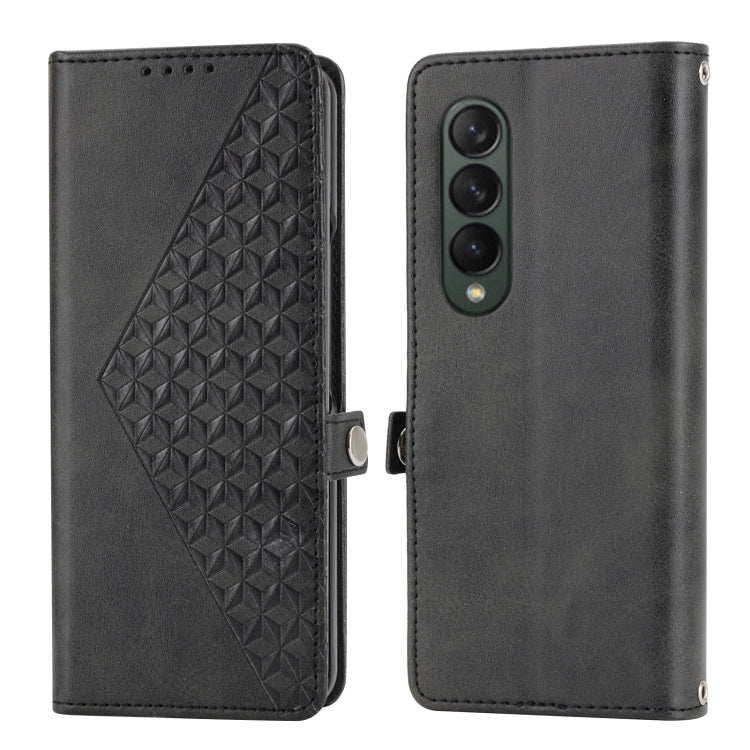 For Samsung Galaxy Z Fold4 Cubic Grid Calf Texture Leather Phone Case