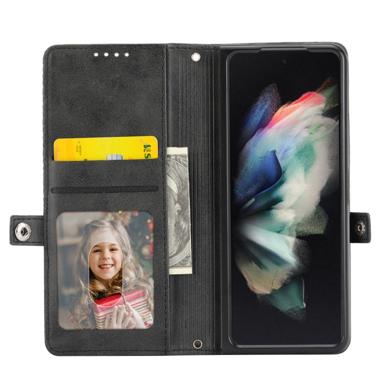 For Samsung Galaxy Z Fold4 Cubic Grid Calf Texture Leather Phone Case
