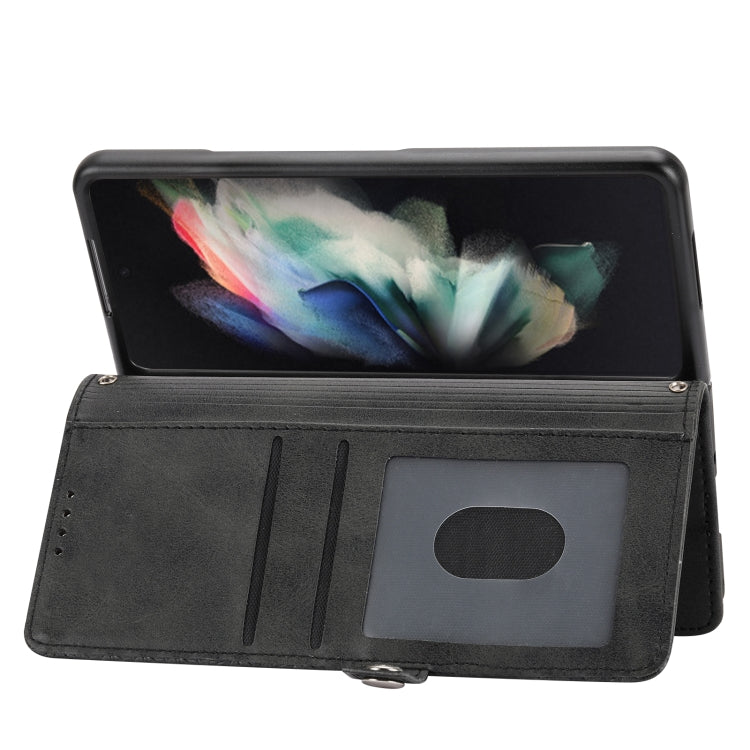 For Samsung Galaxy Z Fold4 Cubic Grid Calf Texture Leather Phone Case