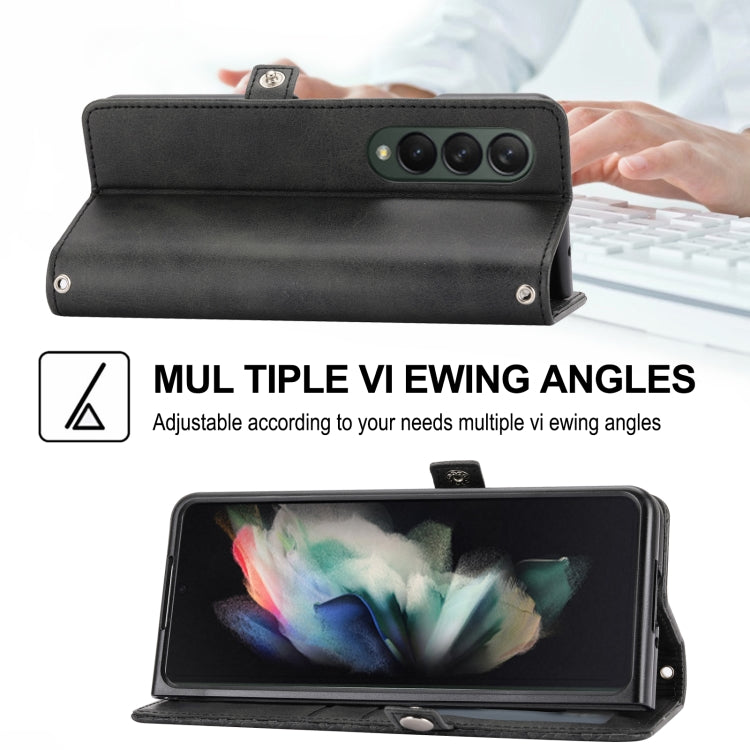 For Samsung Galaxy Z Fold4 Cubic Grid Calf Texture Leather Phone Case