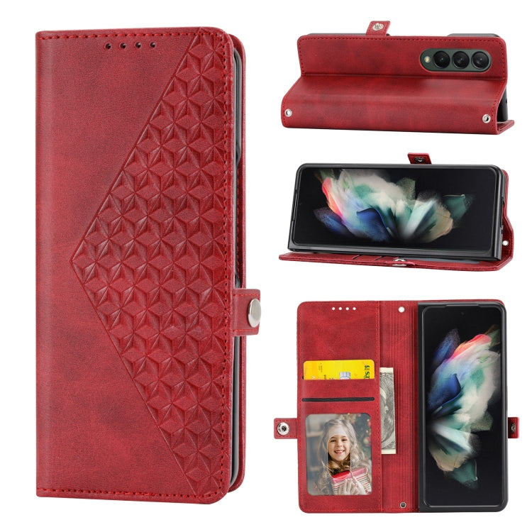 For Samsung Galaxy Z Fold4 Cubic Grid Calf Texture Leather Phone Case