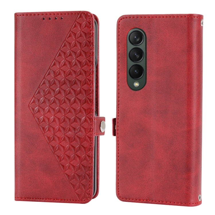 For Samsung Galaxy Z Fold4 Cubic Grid Calf Texture Leather Phone Case