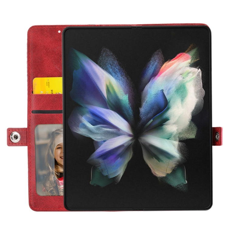 For Samsung Galaxy Z Fold4 Cubic Grid Calf Texture Leather Phone Case