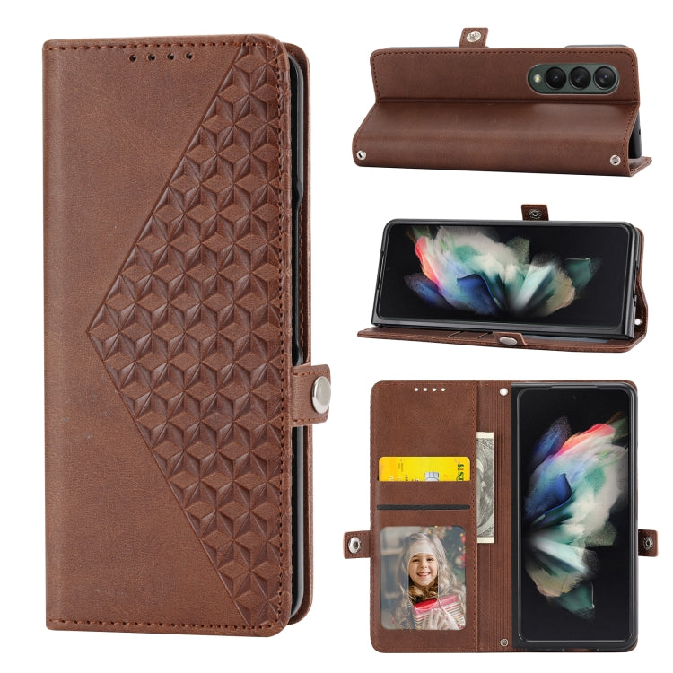 For Samsung Galaxy Z Fold4 Cubic Grid Calf Texture Leather Phone Case