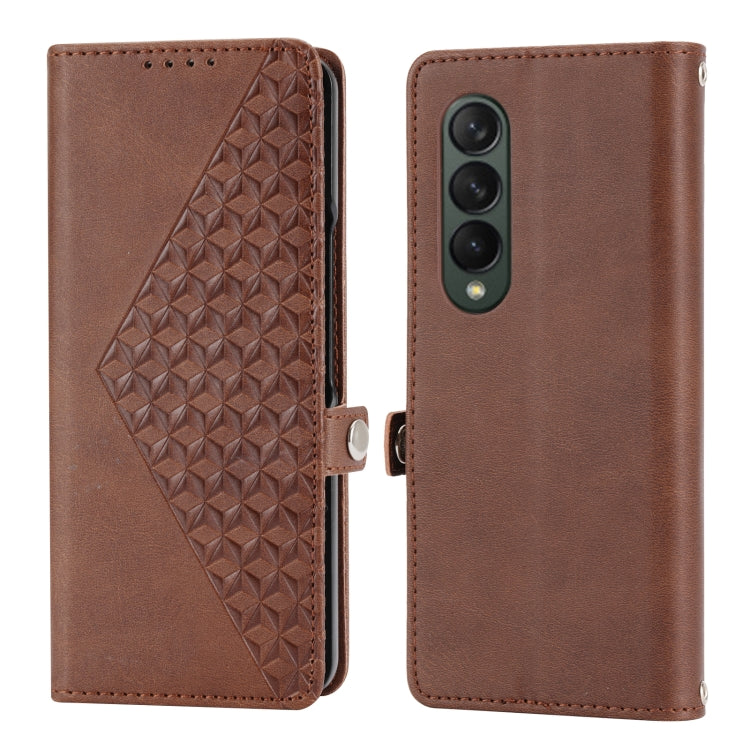 For Samsung Galaxy Z Fold4 Cubic Grid Calf Texture Leather Phone Case