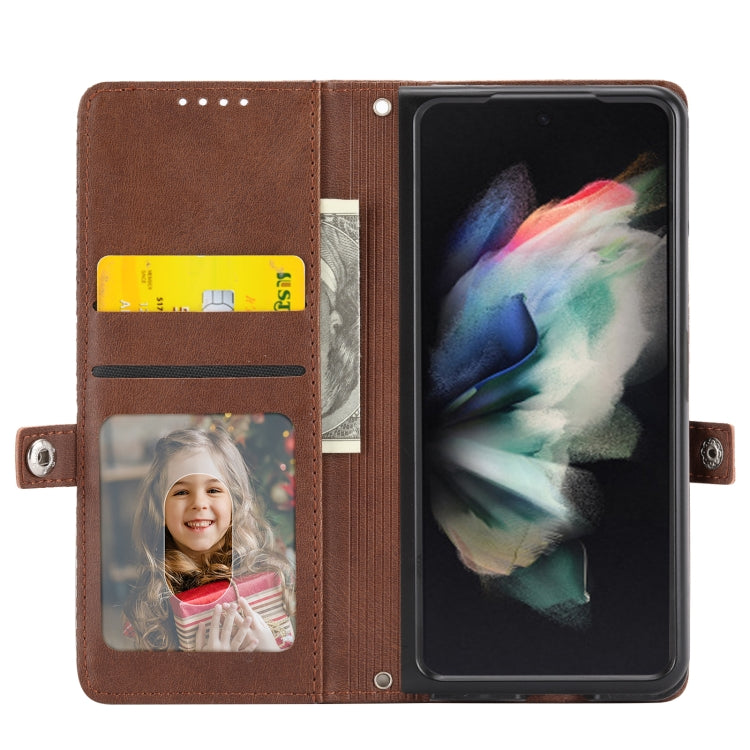 For Samsung Galaxy Z Fold4 Cubic Grid Calf Texture Leather Phone Case