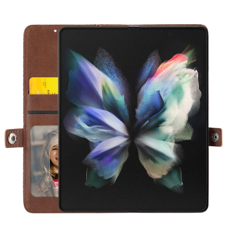 For Samsung Galaxy Z Fold4 Cubic Grid Calf Texture Leather Phone Case