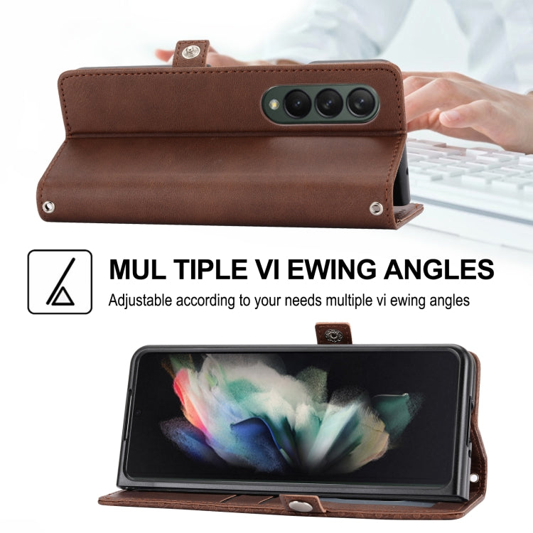 For Samsung Galaxy Z Fold4 Cubic Grid Calf Texture Leather Phone Case