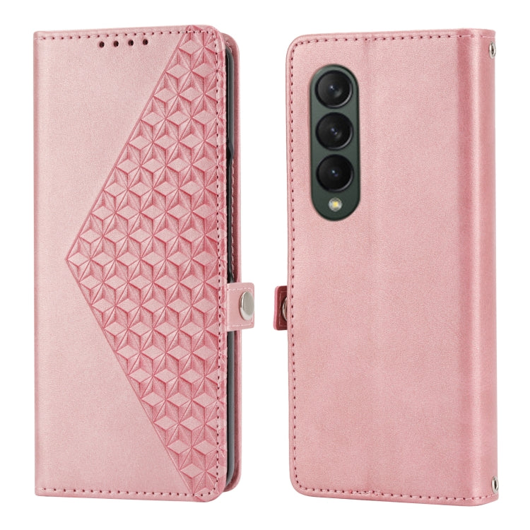 For Samsung Galaxy Z Fold4 Cubic Grid Calf Texture Leather Phone Case
