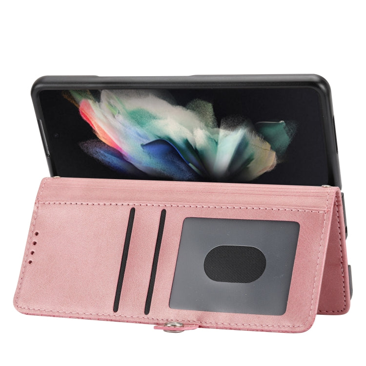 For Samsung Galaxy Z Fold4 Cubic Grid Calf Texture Leather Phone Case
