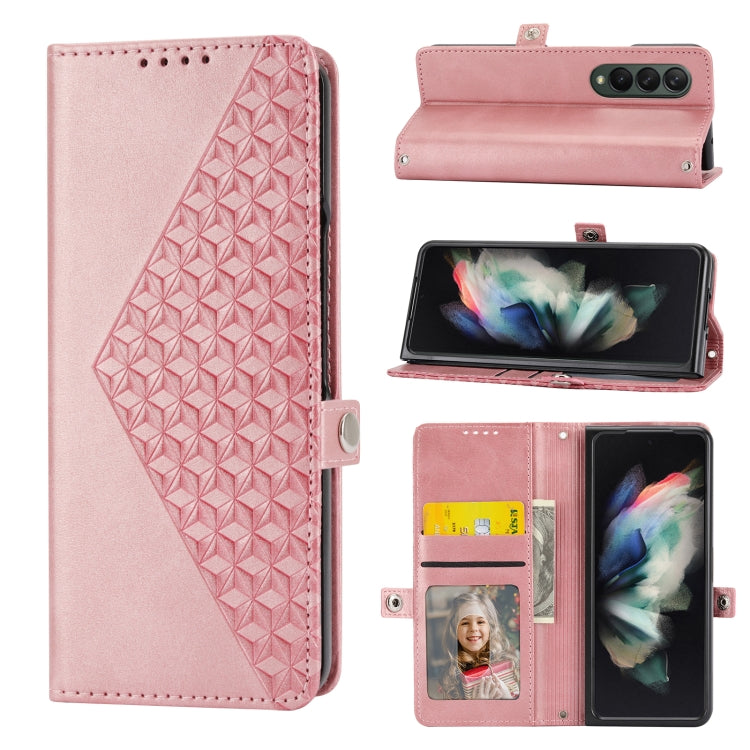 For Samsung Galaxy Z Fold4 Cubic Grid Calf Texture Leather Phone Case
