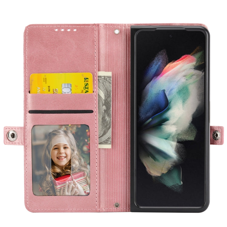 For Samsung Galaxy Z Fold4 Cubic Grid Calf Texture Leather Phone Case