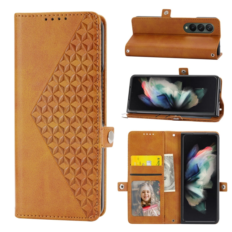 For Samsung Galaxy Z Fold4 Cubic Grid Calf Texture Leather Phone Case
