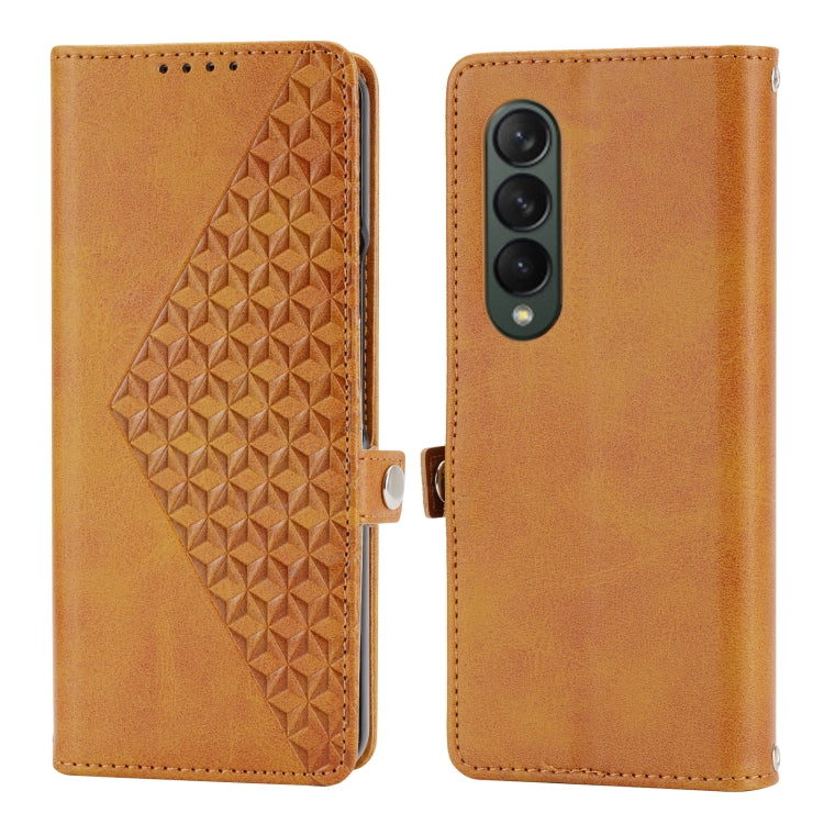 For Samsung Galaxy Z Fold4 Cubic Grid Calf Texture Leather Phone Case