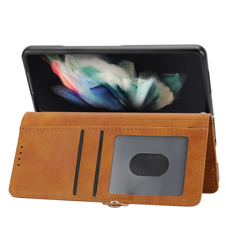 For Samsung Galaxy Z Fold4 Cubic Grid Calf Texture Leather Phone Case