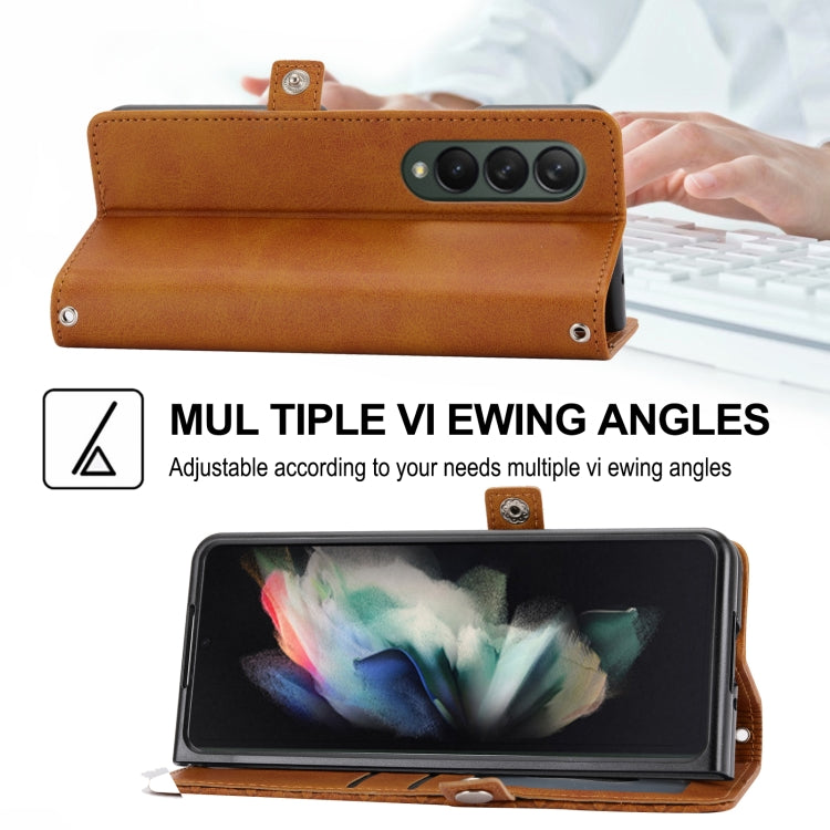 For Samsung Galaxy Z Fold4 Cubic Grid Calf Texture Leather Phone Case