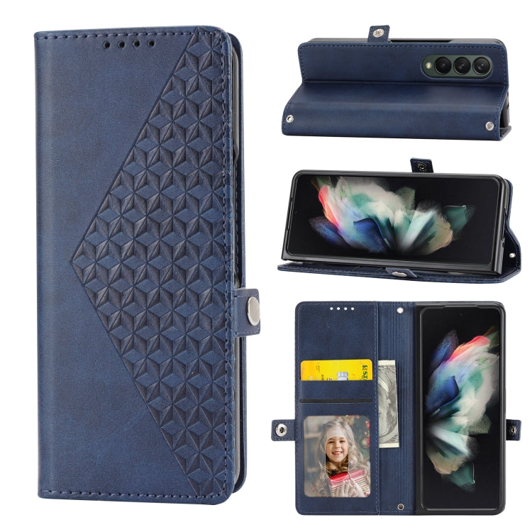 For Samsung Galaxy Z Fold3 5G Cubic Grid Calf Texture Leather Phone Case