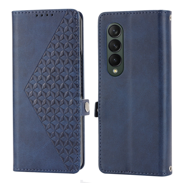 For Samsung Galaxy Z Fold3 5G Cubic Grid Calf Texture Leather Phone Case