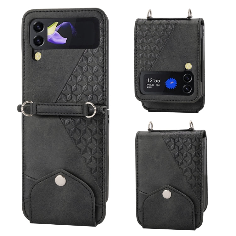 For Samsung Galaxy Z Flip4 Cubic Grid Calf Texture Leather Phone Case