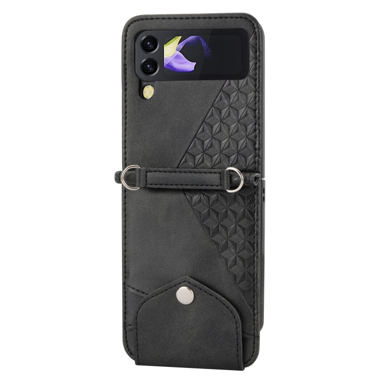 For Samsung Galaxy Z Flip4 Cubic Grid Calf Texture Leather Phone Case