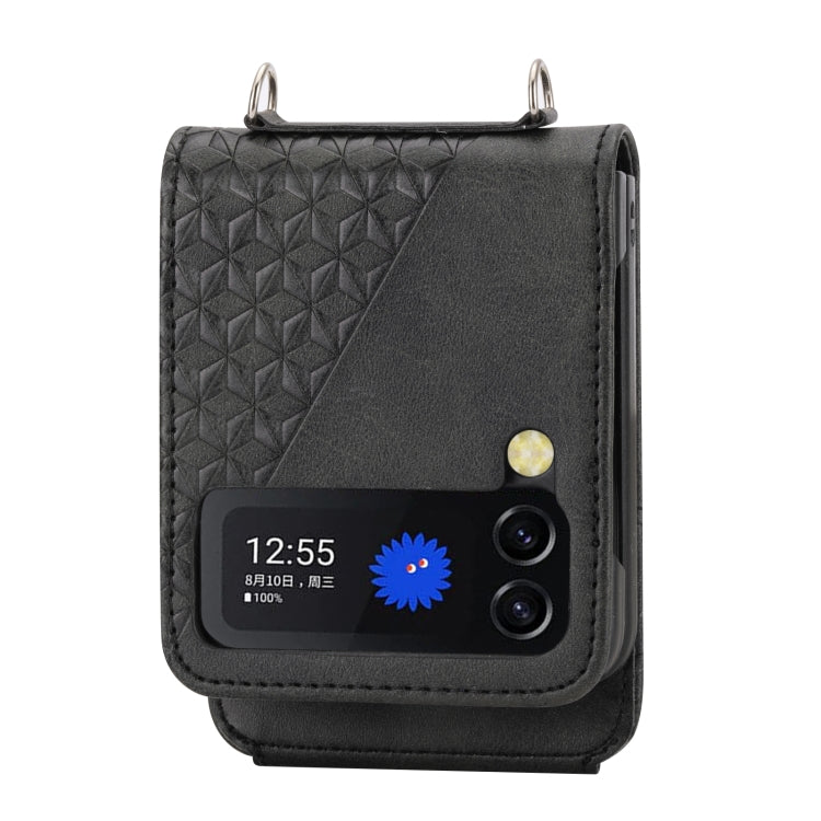 For Samsung Galaxy Z Flip4 Cubic Grid Calf Texture Leather Phone Case