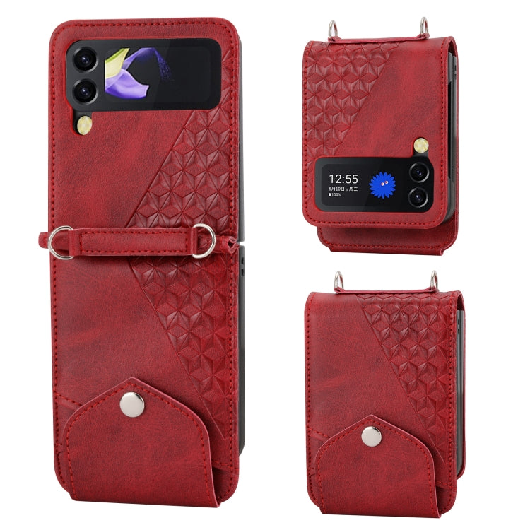 For Samsung Galaxy Z Flip4 Cubic Grid Calf Texture Leather Phone Case