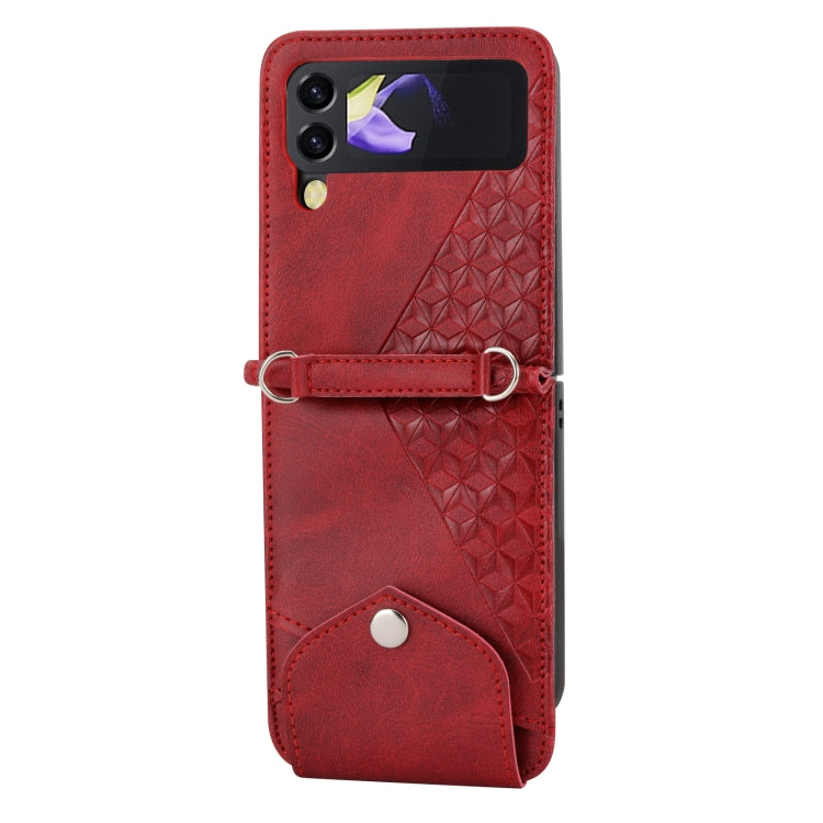 For Samsung Galaxy Z Flip4 Cubic Grid Calf Texture Leather Phone Case