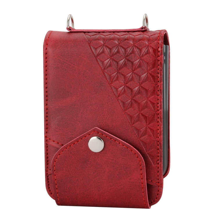 For Samsung Galaxy Z Flip4 Cubic Grid Calf Texture Leather Phone Case
