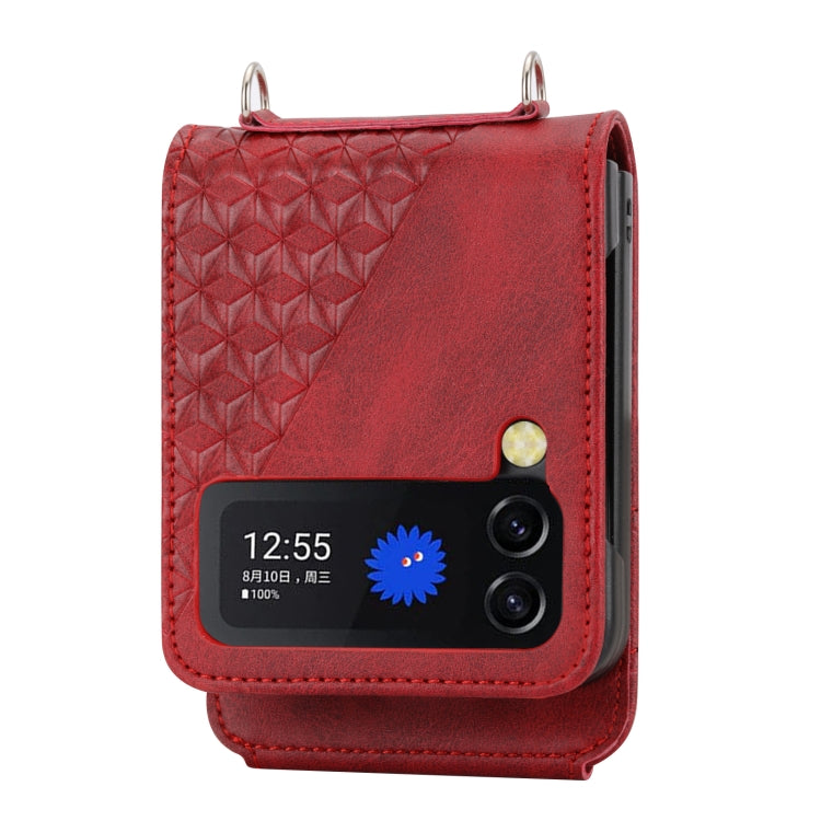 For Samsung Galaxy Z Flip4 Cubic Grid Calf Texture Leather Phone Case