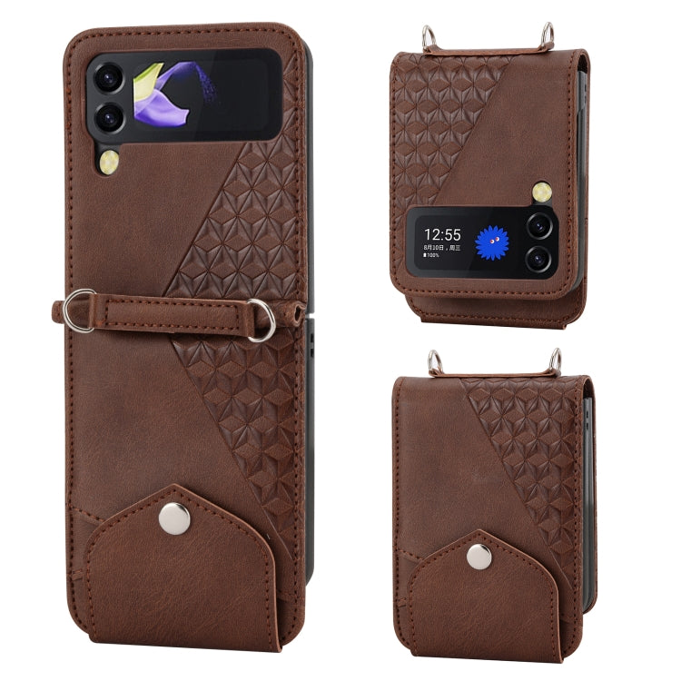For Samsung Galaxy Z Flip4 Cubic Grid Calf Texture Leather Phone Case