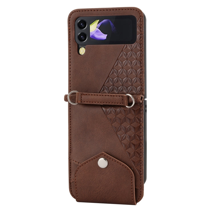 For Samsung Galaxy Z Flip4 Cubic Grid Calf Texture Leather Phone Case